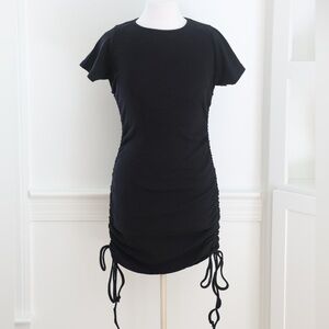 NastyGal Black Bodycon Ribbed Side Ruched Mini Dress size 6
